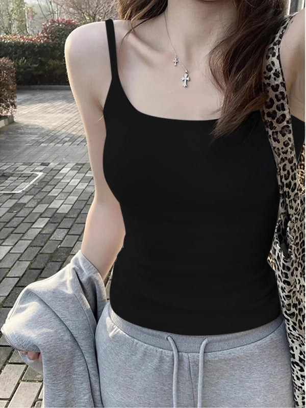 Beautiful Small Camisole White Vest Women's Summer Outer Wear Beautiful Strap Chest Pad Slim-fit Solid Color Inner Base Small Vest for Women