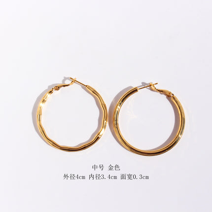 Brass Plated Real Gold European and American Niche Brushed Round Earrings Fashion Exaggerated Shiny Large Earrings Sexy Earrings 268