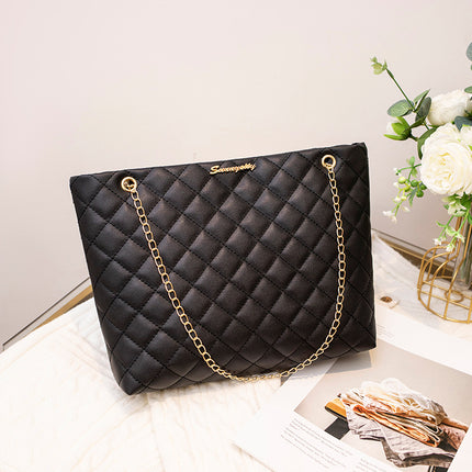 Diamond Embroidery Large-Capacity Tote Bag 2025 New Model Solid Color Chain Hardware Letter Decoration Magnetic Buckle Shoulder Bag