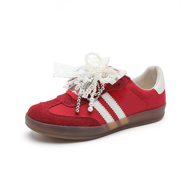 Women's Casual Sneakers in Stock for Spring and Summer, New Flat Color-Blocked Round-Toe Lace-Up Student Casual Sports Shoes