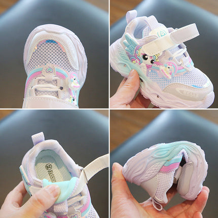2025 spring and summer new wholesale girls running shoes with lights cartoon mesh fashion hook and loop sneaker for children