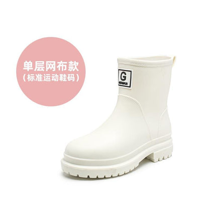 2024 New Style College Rain Boots for Women, Fashionable Outerwear, Fleece-Lined Rain Boots, Waterproof Shoes, Stylish Adult Non-Slip Rubber Shoes