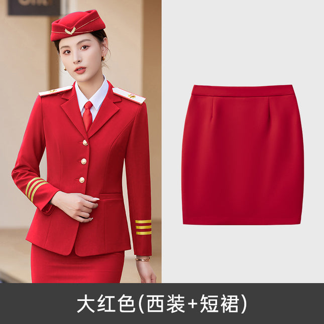 [Stewardess Uniform] Female Spring and Autumn Performance Air Railway Drum Suit Performance Work Clothes Fashion Professional suit