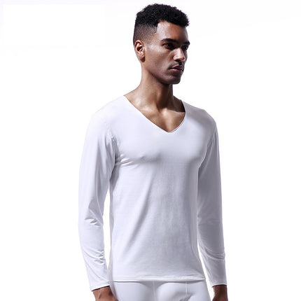 Men's Seamless Thermal Underwear Top V-Neck Winter fleece-lined Tight Thin Base Shirt Autumn Clothes Cotton Sweater Cold-proof