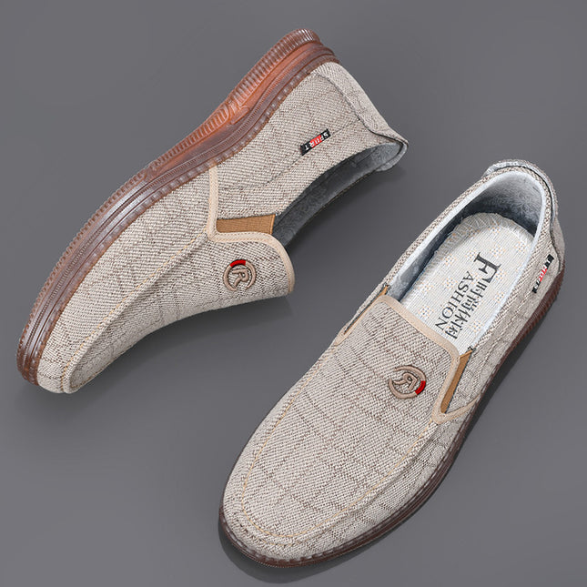 Old Beijing Cloth Shoes Men's Tbottomon Sole Casual Fashion Versatile Canvas Shoes Korean Style Daily Soft Sole Middle-Aged and Elderly Men's Sneakers