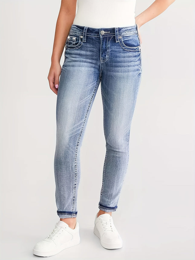 2408 # New Women's Jeans Slim Fit Versatile Stretch Embroidered Jeans Pencil Pants