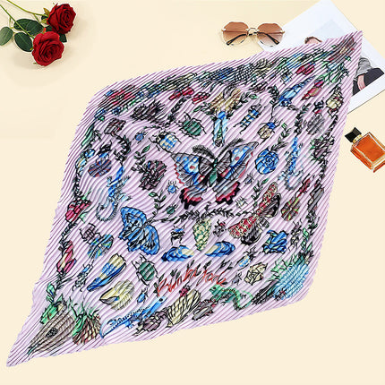 New wrinkled small square scarf female Korean imitation silk printed wrinkled small scarf Joker scarf decorative scarf wholesale