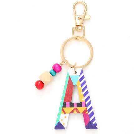 New Holiday Style Color Wooden Beads 26 Letter Keychain Key Chain Bag Hanging Accessories Cross-border Amazon