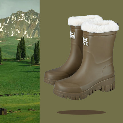 Cross-border Fashion Mid-high Rain Boots Women's Fixed Cotton Warm Outdoor Camping All-match Rain Boots Thick-soled Wear-resistant Work Shoes