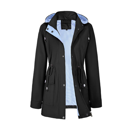 Cross-Border Supply Women's Casual Water-Repellent Jacket Women's Thin Mid-Length Windbreaker Factory Direct Supply to Amazon