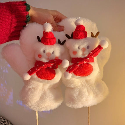 Cartoon Sweet Girl Pink Cat Scarf Winter Warm Thickeneded Cute Plush Windproof Student Scarf White