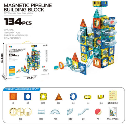 Cross-border exclusive for Amazon children's large color window magnetic film strong magnetic toy ejection pipe building blocks factory direct sales