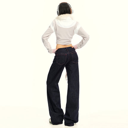 Retro Versatile Red Line Design Slim Wide-Leg Jeans Loose Straight Floor-Length Pants for Autumn 2025 by Li She