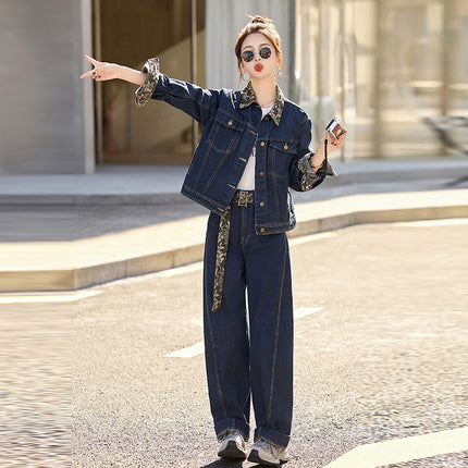 Denim Machete Pants Set Women's 2025 Spring New Style Coat Elegant Fashionable Casual Loose Two-piece Set Autumn