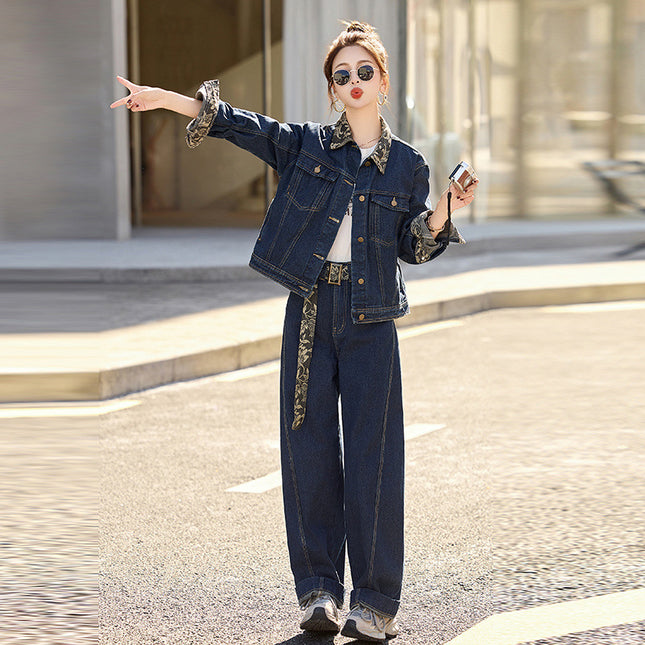 Denim Machete Pants Set Women's 2025 Spring New Style Coat Elegant Fashionable Casual Loose Two-piece Set Autumn