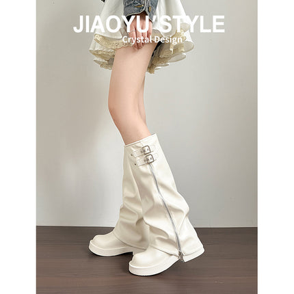 Inner Heightening Boots 2024 New Style No-Knee Hot Girl Knight Boots Punk European and American Trouser Boots