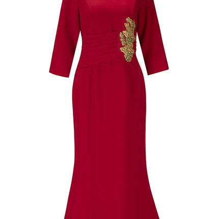 Zhili Middle and Old Beautiful Mother dress Long High-end Western-style Purple Heavy-industry Nail Drill Slim Light Dress
