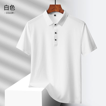 2025 Summer Ice Silk Men's Polo Shirt Work Clothes Thin Business Casual Stretch Breathable Short Sleeve Couple Style
