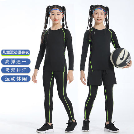 Children's Tight Clothes Training Clothes Quick-drying Clothes Elastic Sweat-absorbent Basketball Football Training Clothes Base Roller Skating Boxing Fitness Clothes
