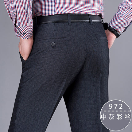 Winter men's thick business casual suit pants overalls middle-aged non-ironing men's pants dad wear high waist long pants