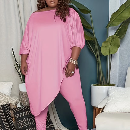2Pcs Set Women's Plus Size V Neck Casual Tops Smooth