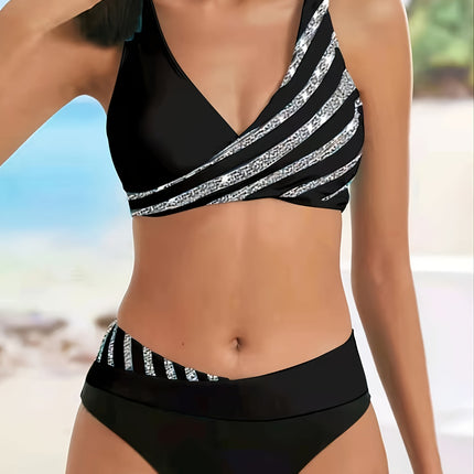 2026 New Hot-Selling European and American Amazon Sexy Rhinestone Printed Two-Piece Bikini Swimsuit