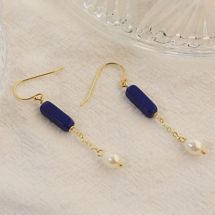 Glseevo Lapis Lazuli Natural Freshwater Pearl Earrings Accessible Luxury High-End Earrings Niche Retro Elegant Earrings