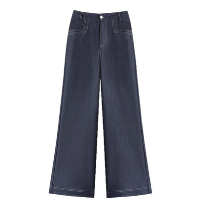 Denim Blue Wide-Leg Jeans for Women 2026 New High-Waisted Petite Height-Enhancing Loose Drapey Floor-Length Straight Pants
