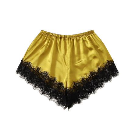 Thin Spring and Summer Ice Silk Bottoming Shorts Women's Lining Lace Edge Safety Pants Home All-match Solid Color Leggings