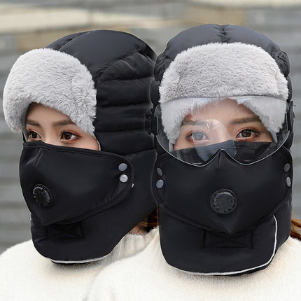 Winter Outdoor Windproof Hat for Men and Women, Ear Protection, Face Protection, Ski Lei Feng Hat, Goggles, Thickeneded Pullover, Cold-Proof Cotton Hat