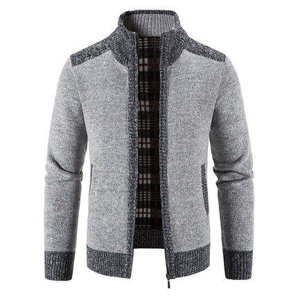 Amazon men's autumn and winter clothing stand collar sweater coat thickened sweater trend green cardigan sweater warm