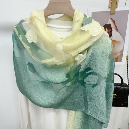 Three-dimensional Flower Cutting Scarf Women's Spring and Autumn Korean-style Organza Rose Long Scarf Gauze Dual-use Shawl