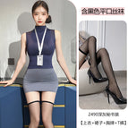 Dark gray [top + skirt + badge + t pants] including black flat stockings / One Size