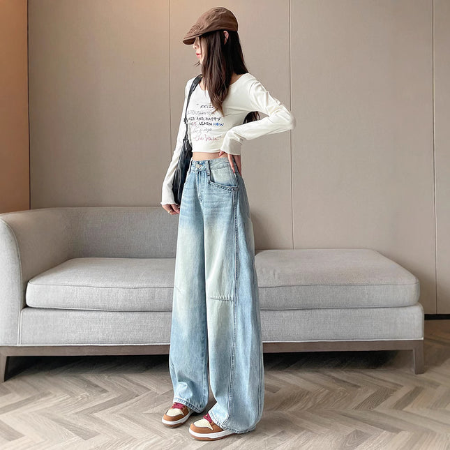 Vintage light blue Wide Leg Jeans Women's 2025 New High Waist Loose Straight Scimitar Pants American Style Trendy
