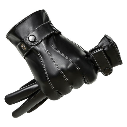 Leather Gloves Men's Winter Velvet Thickeneded Cycling Windproof Waterproof Warm Touch Screen Motorcycle Cotton Winter Cycling Gloves