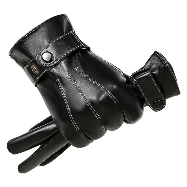 Leather Gloves Men's Winter Velvet Thickeneded Cycling Windproof Waterproof Warm Touch Screen Motorcycle Cotton Winter Cycling Gloves