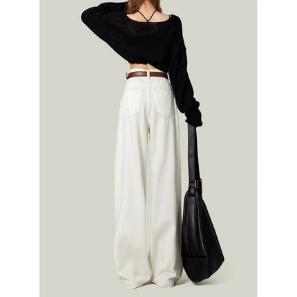 Slimming Sag White Wide Leg Jeans Women's 2025 Spring New High Waist Casual Loose All-match Mop Pants
