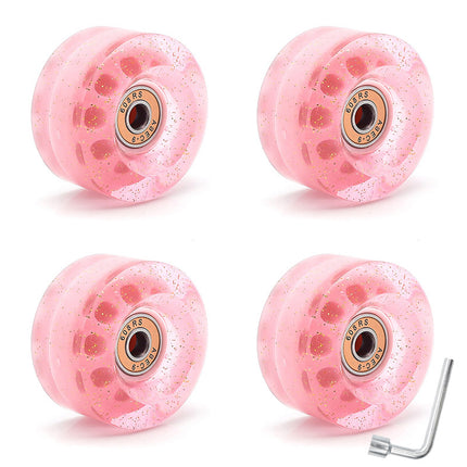 Cross-Border double-row skates transparent color non-luminous wheel four-wheel roller skates sequins pink wheel skateboard Universal
