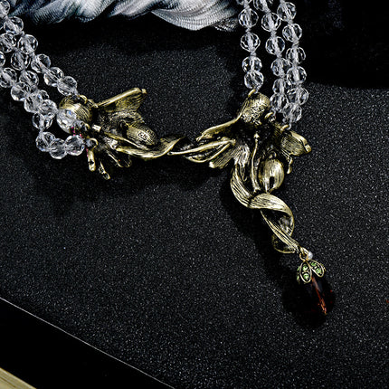 Exaggerated mid-ancient light luxury Iris full Diamond Pearl Crystal necklace suit fashion luxury crystal stud earrings necklace