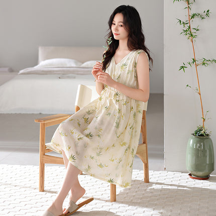 Nightgown for Women Summer Woven Thin Tencel Linen Pajamas 2026 New Large Size Mid-Length Dress Summer Home Wear