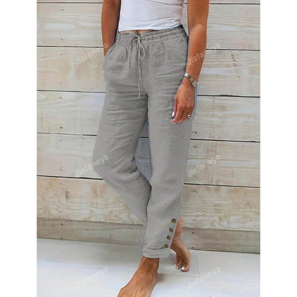 Cross-Border Export New Dropshipping Aliexpress Bottoms Button Detail Drawstring Waist Pants