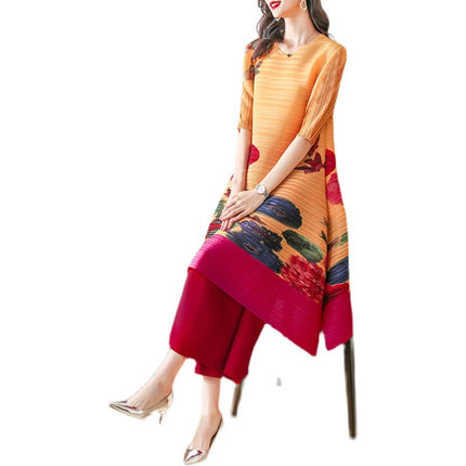 Magic Skirt Miyake 2025 Pleated New Style Goddess Chic Printed Plus Size Slimming Retro Spring Skirt Dress for Women