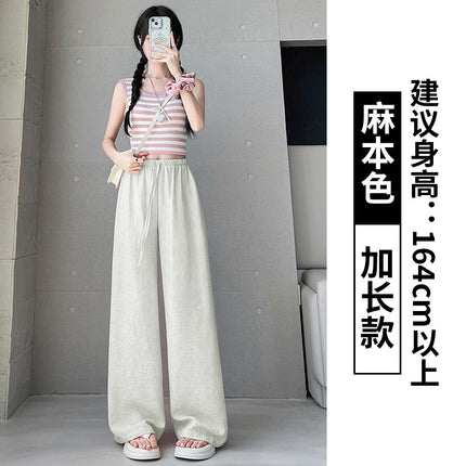 Versatile Linen Ice Silk Wide-Leg Pants for Women 2025 Summer New High-Waisted Loose Slimming Straight-Leg Sports Pants