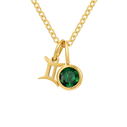 Non-Fading Titanium Steel Zodiac Necklace for Women, Birthstone Rhinestone Pendant, Clavicle Chain, European and American Style Niche Light Luxury Jewelry