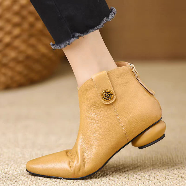 Pointed Toe Ankle Boots Women's Fashion Short Boots Autumn and Winter New Simple and Versatile French Soft Leather Back Zipper Short Boots