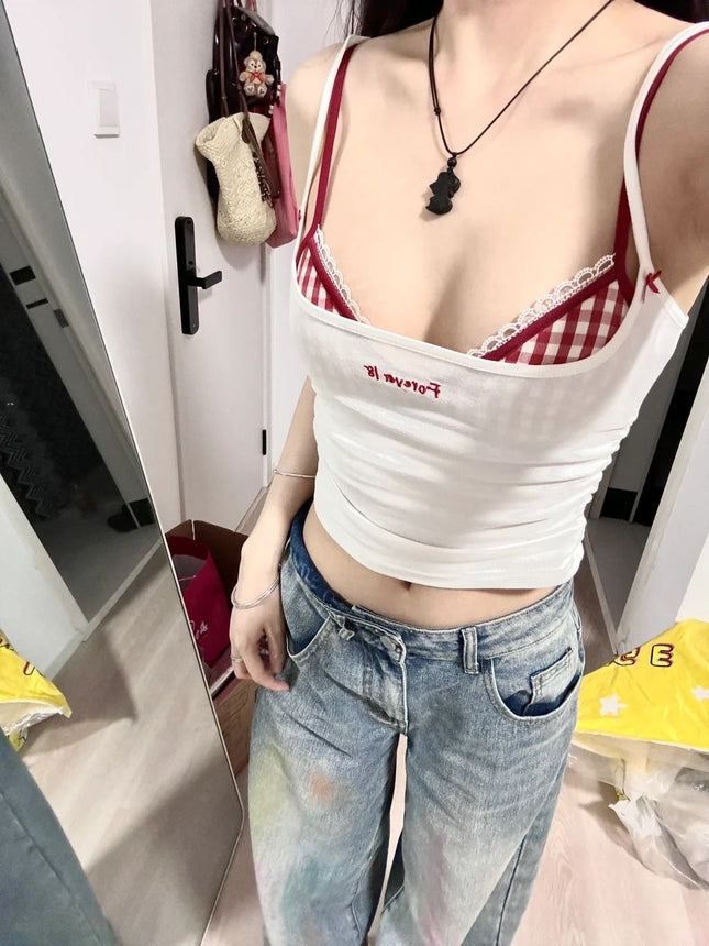 Hot Girl Suit Women's Swimsuit Summer Letter Print Slim White Suspender Belt