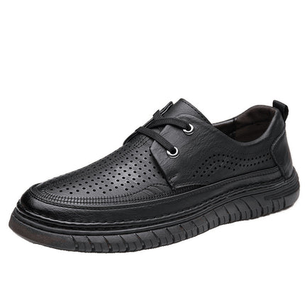 2023 Summer Men's Lace-Up Soft Leather Casual Shoes Hollow Cross-Border Rubber Sole Croc Shoes Baota Breathable Leather Sandals
