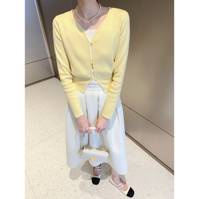 Early Autumn Pear-Shaped Body Wearing French High-end Sense Imperial Sister Temperament Goddess Fan Age-reducing Top Skirt Two-piece Set