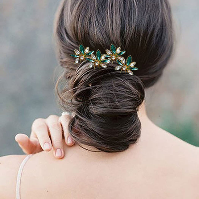 New Amazon Cross-Border Green Glass Diamond U-Shaped Hairpin Single Pack