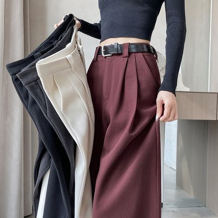Black Woolen Suit Pants for Women, Spring, Autumn, and Winter, High-End Feel, Drapey, High-Waisted, Slimming, Petite, Straight-Leg, Narrow Wide-Leg Pants